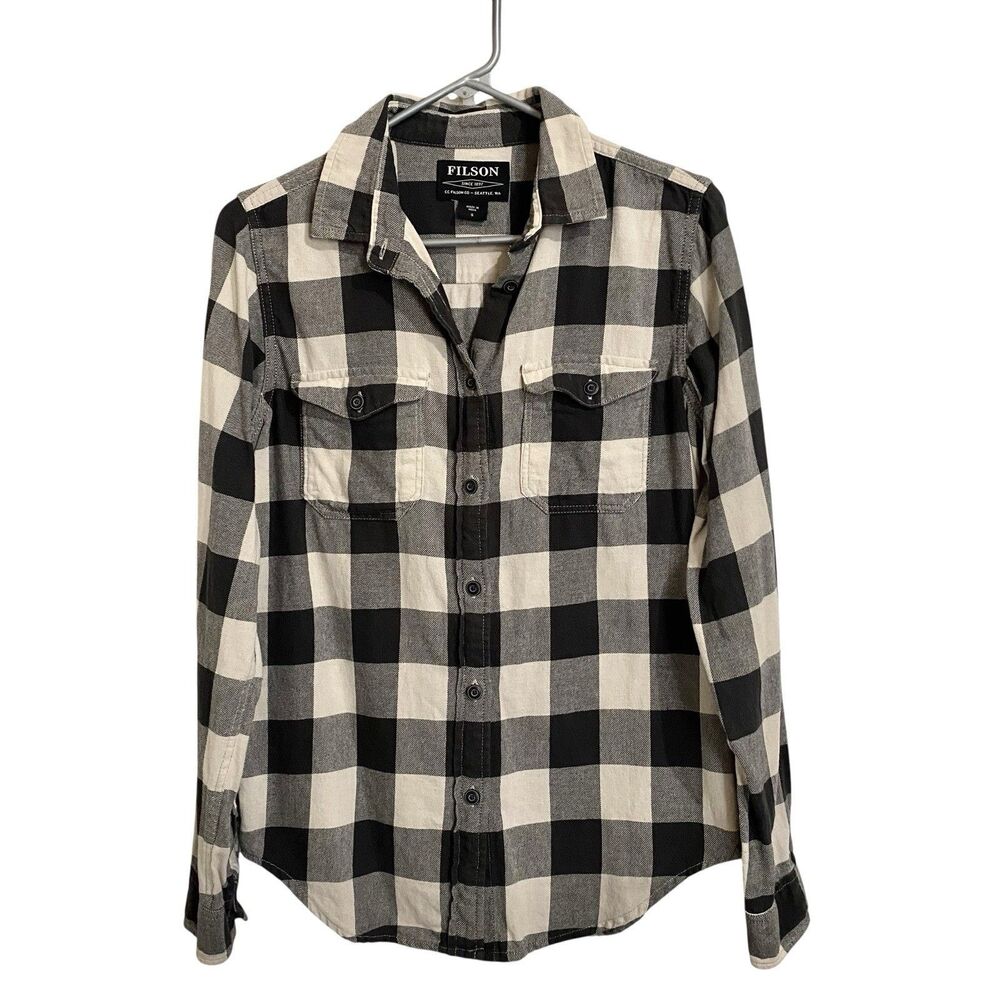 Filson Alaskan Guide Shirt Womens S Black Beige Plaid Outdoors Long Sleeve